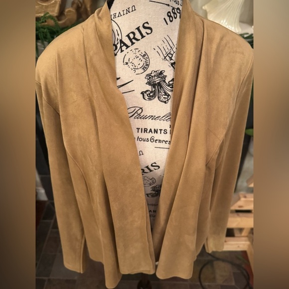 Tog Shop Faux Suede Open Front Drape Cardigan Vintage Camel Petite Large Luxury - Picture 3 of 6